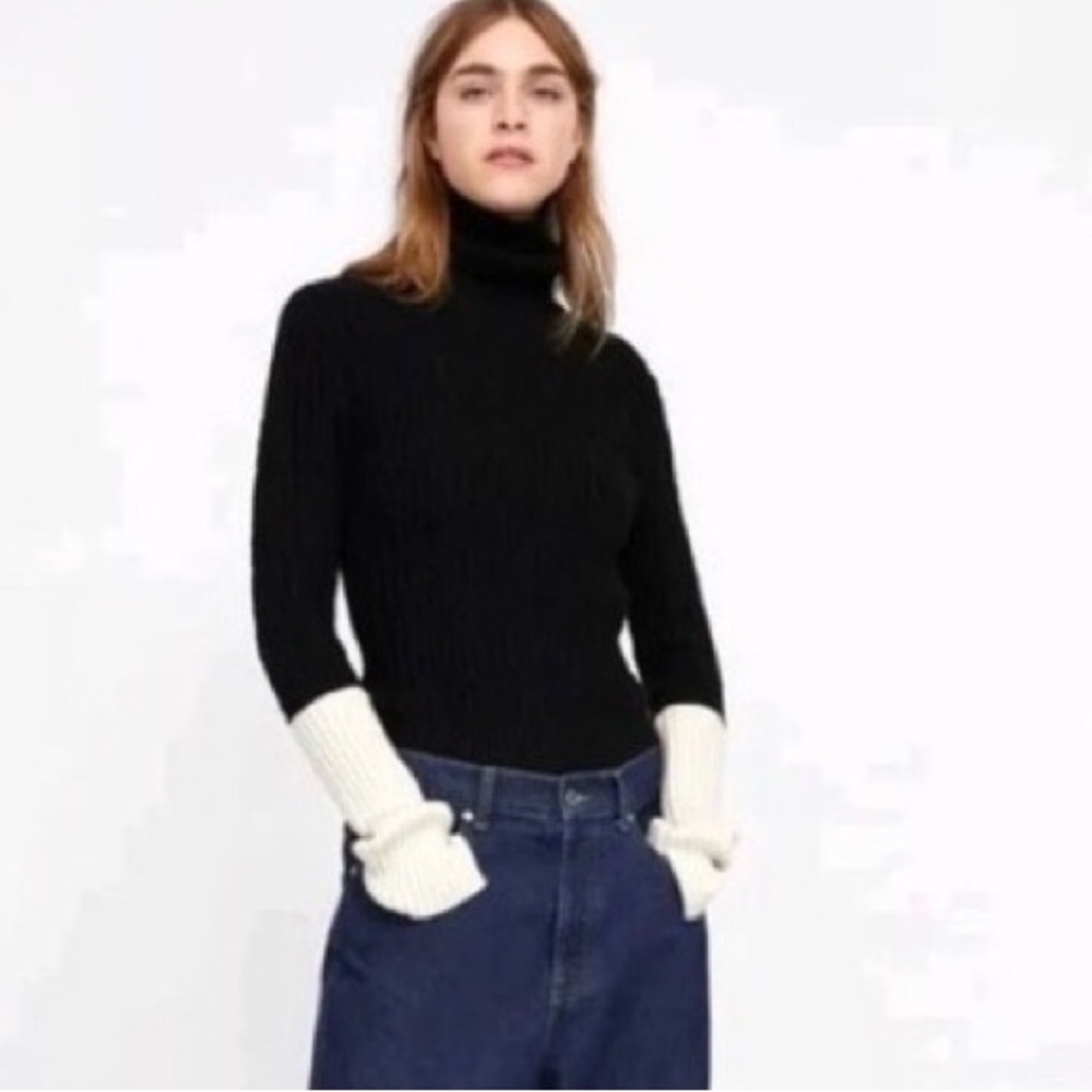 Zara Contrast Sleeve Turtleneck Sweater